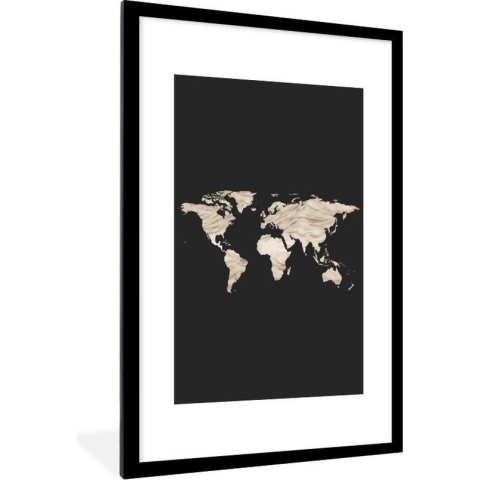 Fotolijst incl. Poster - Wereldkaart - Aquarelverf - Patroon - 60x90 cm - Posterlijst