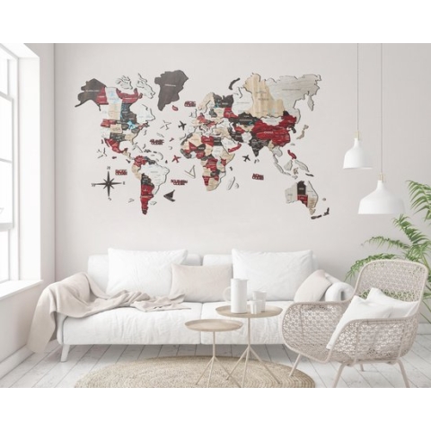 Houten Wereldkaart 3D - Urban - XL (200 x 120 cm)