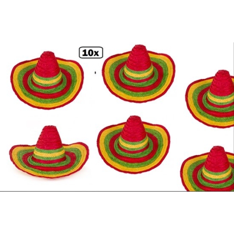 10x Sombrero Carnaval multicolor - mexico carnaval mexicaan thema party hoed hoofddeksel optocht feest landen