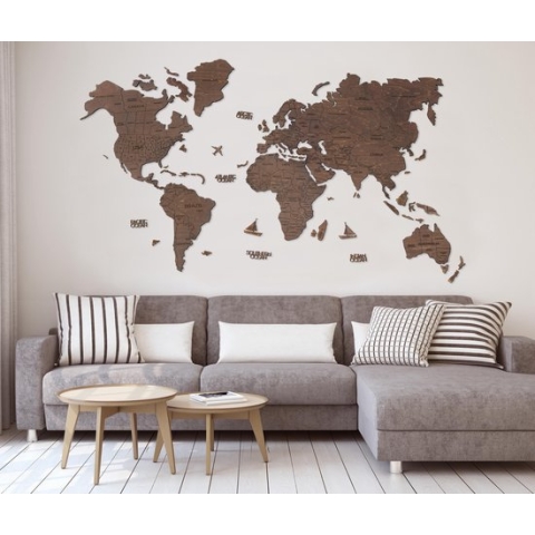 Houten Wereldkaart 2D - Eiken - M (100 x 60 cm)