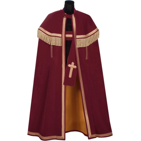 Tv Sinterklaas Bram mantel en stola | Fluweel bordeauxrood | Hoge kwaliteit