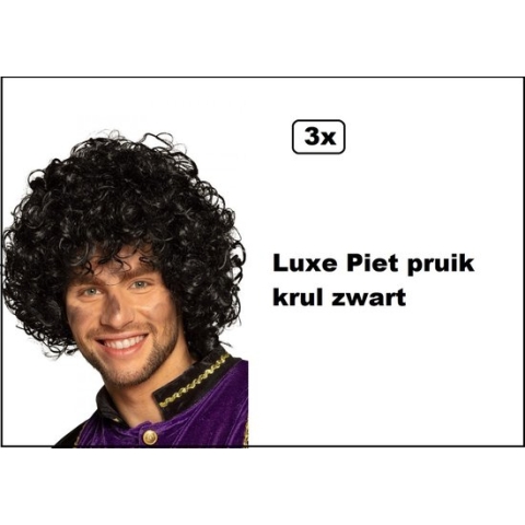 3x Luxe pruik afro piet zwart - Sinterklaas Sint en piet 5 december thema feest party