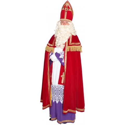 KIMU Sinterklaas Kostuum Compleet Luxe - De Enige Echte - TV Sint Stefan - Fluweel Pak Mantel Mijter Habijt Sinterklaaspak Rood - Fluwelen Sinterklaaskostuum Nicolaas