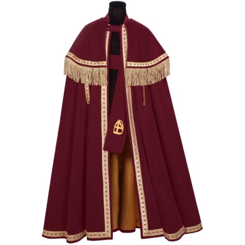Tv Sinterklaas Stefan mantel en stola | Fluweel bordeauxrood breed | Paardenmantel | Hoge kwaliteit