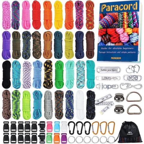 Paracord, 550 Paracord Combo Kit met instructies - 36 kleuren multifunctionele paracord-touwen en complete accessoires voor het maken van paracord-armbanden, lanyards, halsbanden (36 kleuren-B)