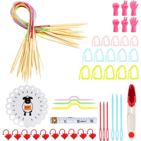 haak Case voor bamboe ronde breinaalden sets, opbergtas voor cirkelvormige dubbelpuntige breinaalden (2-10mm) en haak accessoires (met naalden en accessoires), schapen