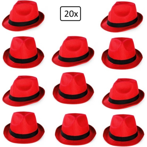 20x Festival hoed rood met zwarte band - Hoofddeksel hoed festival thema feest feest party