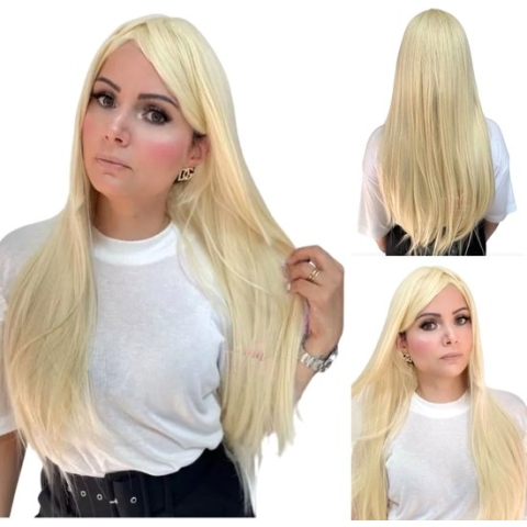Frazimashop- Blonde Pruik Hittebestendige - Pruiken Dames Lang Haar - #Front Lace Wig 13x1# Hoge kwaliteit synthetische pruik