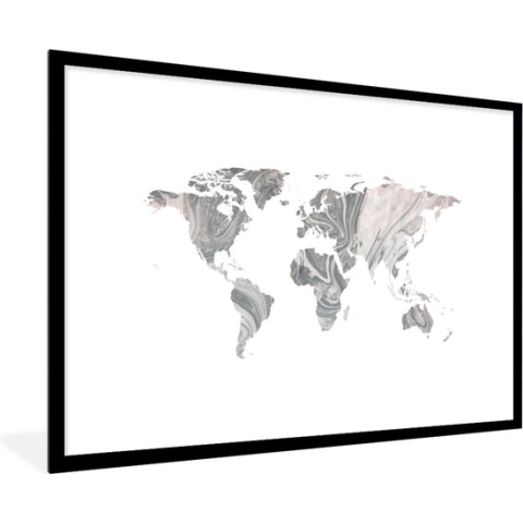 Fotolijst incl. Poster - Wereldkaart - Verf - Grijs - 90x60 cm - Posterlijst