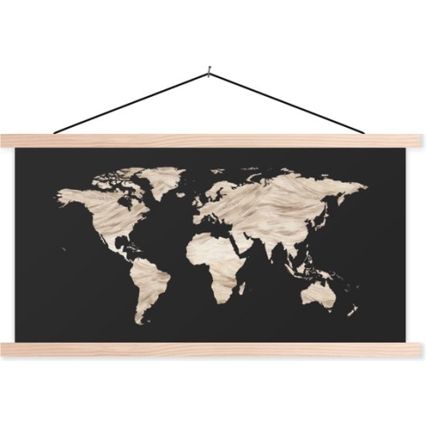 Wanddecoratie - Wereldkaart - Verf - Wit - Schoolplaat - 150x75 cm - Textielposter - Textiel poster