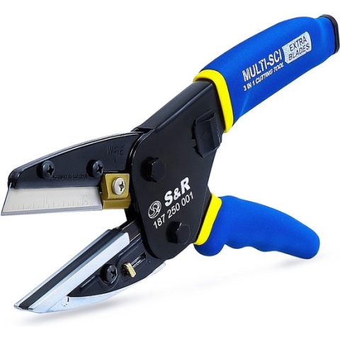 Aambeeld precisiesnijder 250 mm, universele schaar, multicutter voor leer, rubber, zachte kunststoffen, biothane, tapijt, verse takken, draden, kabels, multifunctionele schaar, 4 SK5 reservemessen