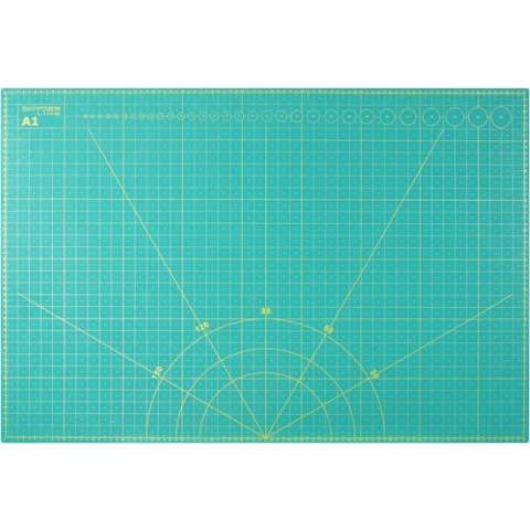 Snijmat DIN A1 (60 x 90 cm) in groen - dubbelzijdig bruikbaar, zelfherstellende snijmat, bedrukt in cm & inch