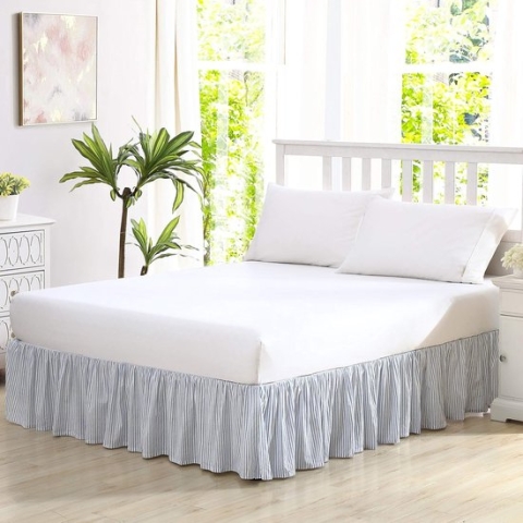 Katoenen ruches bedrok, lichtgewicht woondecoratie met klassieke stijl (blauw, koningin)