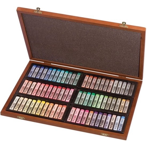 Jaxell - Wooden Box 72 Pastels - Houten Luxe Koffer 72 Stuks Pastelkrijt