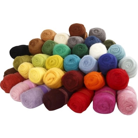 Gekaarde Wol, diverse kleuren, 35x100 gr/ 1 doos