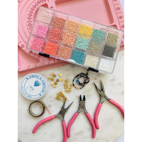 DIY - kralen complete starterspakket voor het maken van sieraden - sieraden tangen - kralenbord - glaskralen - Volwassenen en kinderen - Rocailles - Pastel - Zelf maken - Knijpkralen