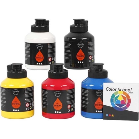 Pigment Art School, primaire kleuren, primaire kleuren, 5x500 ml - Acrylverf