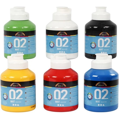School Acrylverf Mat, matt, primair kleuren, 6x500 ml/ 1 doos