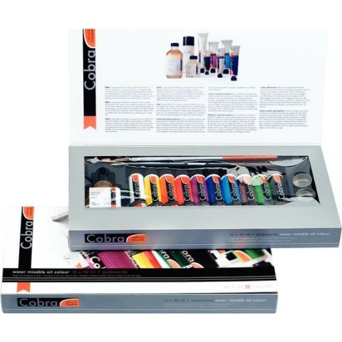 Artist set 10 kleuren 40 ml tubes watervermengbare olieverf met penselen, medium en paletdoppen