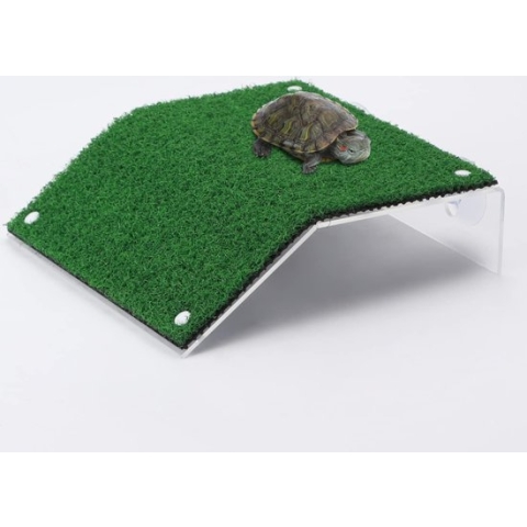 Tortoise basking platform, realistic green lawn climbing ladder for small reptiles, L20 x W21 cm