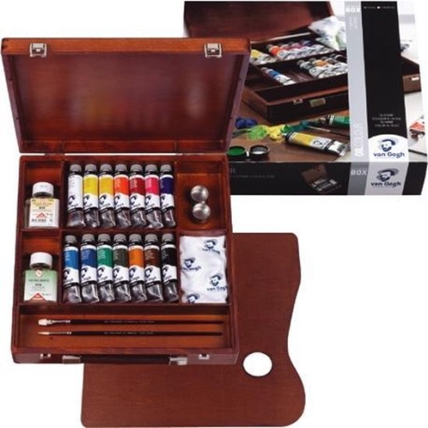 Oil Colour kist "Inspiration" 14 kleuren 40 ml olieverf met penselen, palet, paletdoppen, hulpmiddelen en reinigingsdoekje
