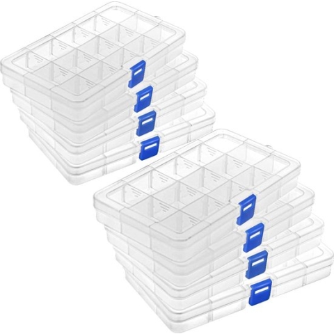 Sorteerdozen Plastic opbergdoos compartimenten Sorteerdoos Kleine onderdelen Doos voor kleine onderdelen, kralen, sieraden, oorbellen (15 Area x 8 Pieces)