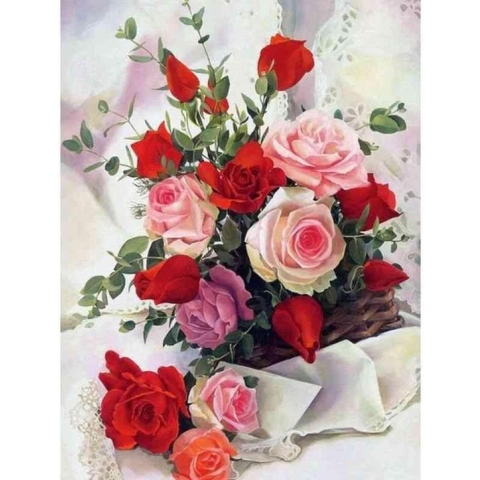 Diamond painting - Rozen in mand - Geproduceerd in Nederland - 50 x 70 cm - dibond materiaal - vierkante steentjes - Binnen 2-3 werkdagen in huis