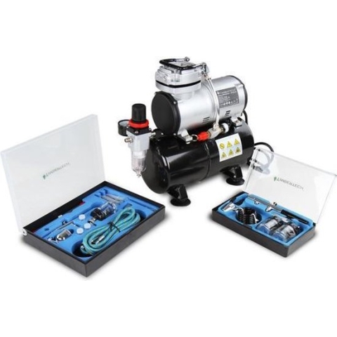 Timbertech ABPST06 Airbrush set met compressor en 2 airbrush pistolen