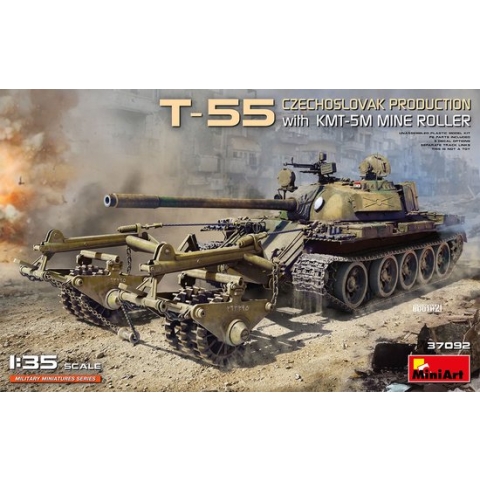 1:35 MiniArt 37092 T-55 Czechoslovak Prod. w/KMT-5M Mine Roller Plastic Modelbouwpakket