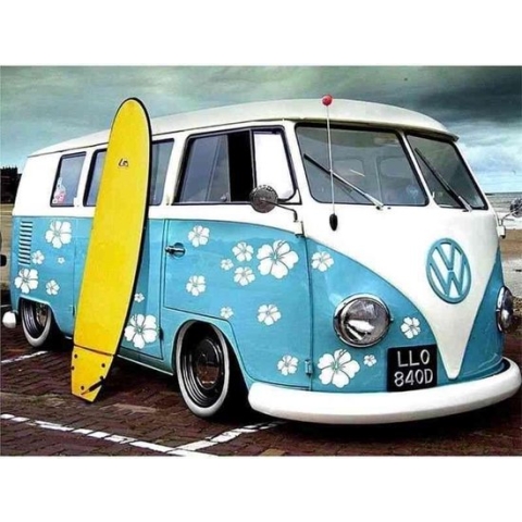 Diamond painting - Blauw volkswagenbusje - Geproduceerd in Nederland - 30 x 40 cm - dibond materiaal - vierkante steentjes - Binnen 2-3 werkdagen in huis