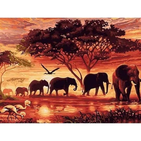 Diamond painting - Kudde olifanten - Geproduceerd in Nederland - 60 x 90 cm - canvas materiaal - vierkante steentjes - Binnen 2-3 werkdagen in huis