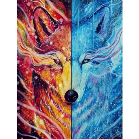 Fire and Ice Wolf, vierkante steentjes ca. 60x80cm, 65 kleuren