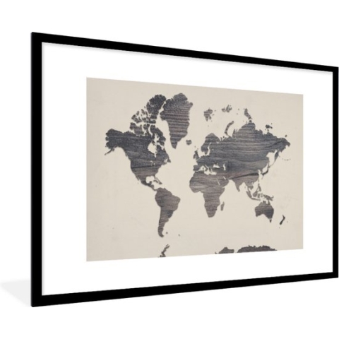 Fotolijst incl. Poster - Wereldkaart - Grijs - Hout - 90x60 cm - Posterlijst