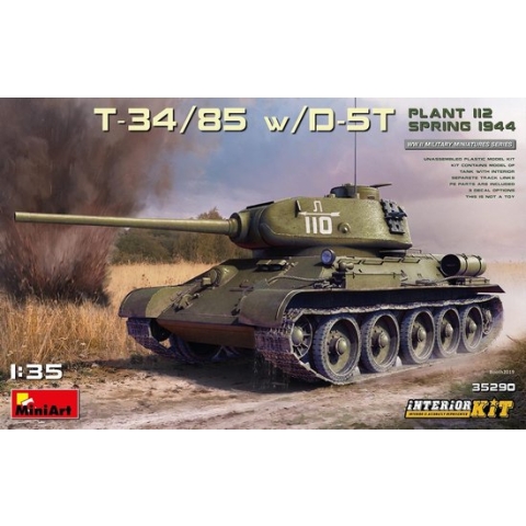 1:35 MiniArt 35290 T-34/85 w/D-5T Plant 112 Spring 1944 w Interior Kit Plastic Modelbouwpakket