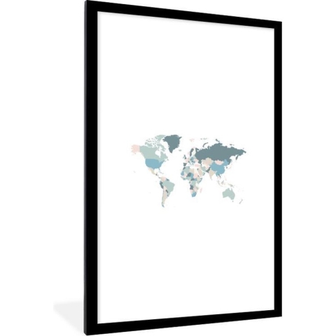 Fotolijst incl. Poster - Wereldkaart - Pastel - Landen - 60x90 cm - Posterlijst