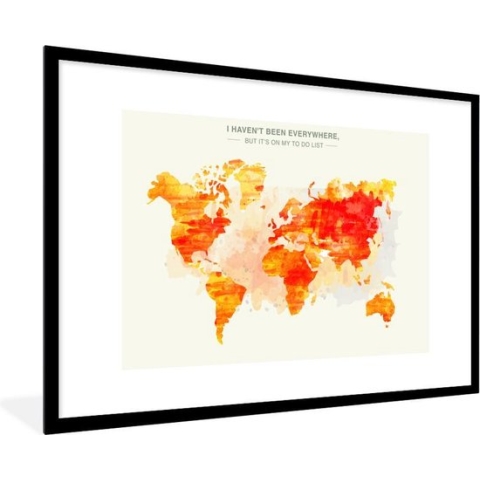 Fotolijst incl. Poster - Wereldkaart - Verf - Zonsondergang - 90x60 cm - Posterlijst