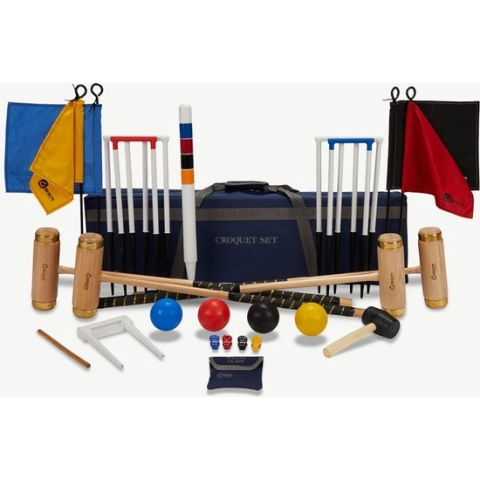 Ubergames - Ultieme Executive Croquet Set - Engels Tuinspel - 4 personen - Koperen banden, kunststof ballen, 16 mm dikke stalen poorten Toolkit draagtas Klasse en Geweldig Toolkit draagtas Klasse en Geweldig