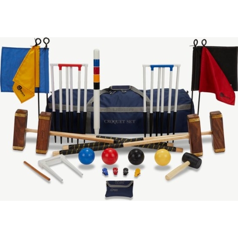 Meester Croquet set, 4 persoons, 16 mm stalen poorten, kunststof ballen, club-kwaliteit Met Tas Klasse en Geweldig