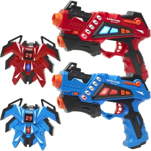 KidsTag Recharge lasergame set - 2 oplaadbare laserguns P1 + 2 display vesten - Lasergamen vanaf 6 jaar - Laserguns heroplaadbaar - Geen batterijen nodig