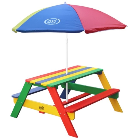 AXI Nick Picknicktafel met Parasol in Regenboog kleuren - Picknick tafel voor kinderen van hout