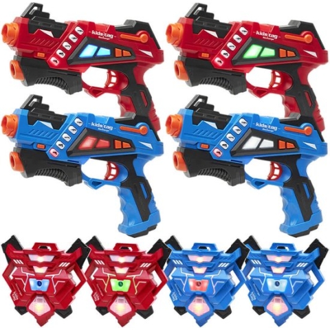 KidsTag Recharge lasergame set - 4 oplaadbare laserguns P1 + 4 waterdamp vesten - Lasergamen vanaf 6 jaar - Extra functies - Digitale display - Geen batterijen nodig
