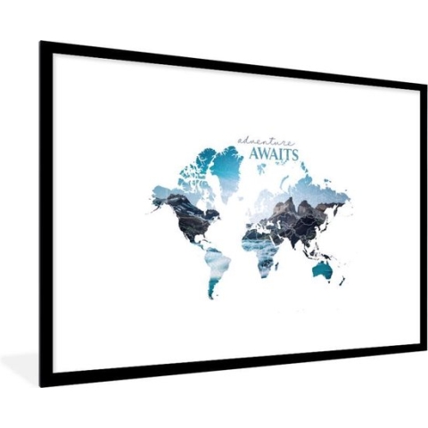 Fotolijst incl. Poster - Wereldkaart - Quotes - Berg - 90x60 cm - Posterlijst