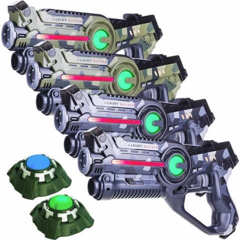 Light Battle Active Camo Lasergun set - Groen/Grijs - 4 Laserguns + 2 Lasergame Targets