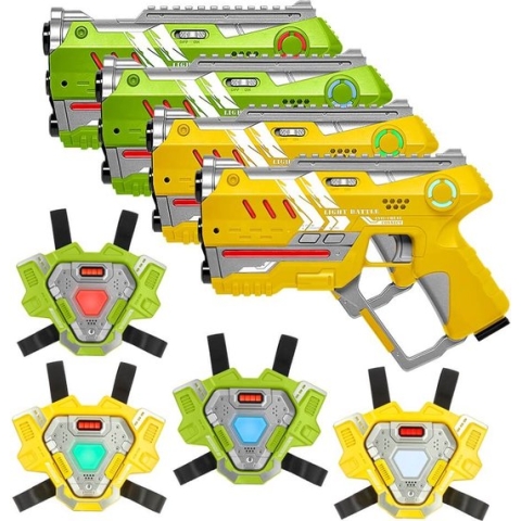Light Battle Connect lasergame set - 4 Laserguns Geel/Groen + 4 lasergame vesten - Laser game set met unieke Anti-Cheat functie! - 4 spelers