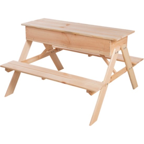 2 in 1 Houten Picknicktafel en Zandbak | Kinderen – Speeltafel – Speelbak | Met Deksel – Vurenhout | 93 x 88 x 60 cm – Voor 4 kinderen – 25kg zand | Cadeau – Verjaardag – Sinterklaas - Kerst