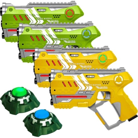 Light Battle Connect Lasergame Set - Geel/Groen - 4 Laserguns + 2 Targets met Anti-Cheat functie - Laser game voor 4 spelers