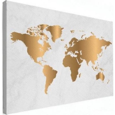 Wereldkaart Golden Marble - Canvas 90x60