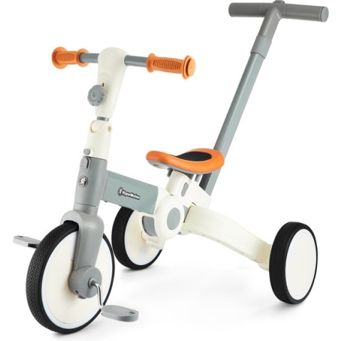 HyperMotion GRIJS loopfiets kinderfiets 2 jaar driewieler met duwstang jongens kinder fiets baby loopfietsen driewielers jongen meisje step peuter loopfietsje comfort 4 in 1 voor peuters kind kinderen meisjes fietsje stuurstang trappers