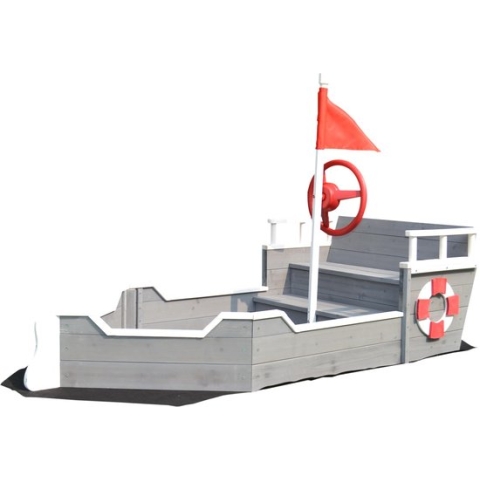 Rijoka Zandbak Schip Boot | Speeltoestel 1950 x 940 x 1355mm - Inclusief Grondzeil - Opbergbox onder zitbank