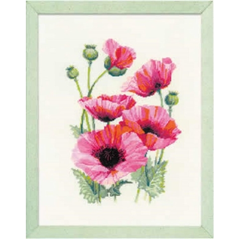 Riolis borduurpakket pink poppies om te borduren 1775